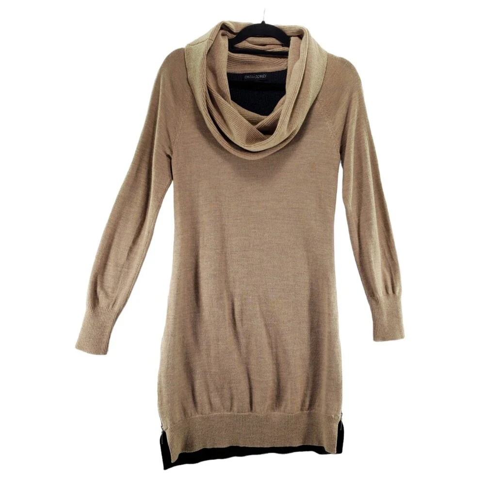 Cynthia Rowley M Extrafine Merino Wool Cowl Neck Dress Color Block Side Zip